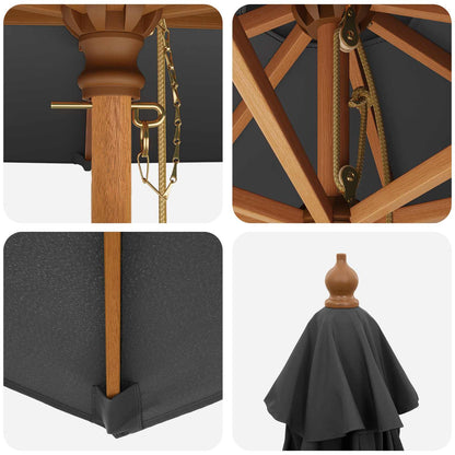 vidaXL Garden Parasol Ø 300 x 248 cm Solid Eucalyptus Wood Anthracite
