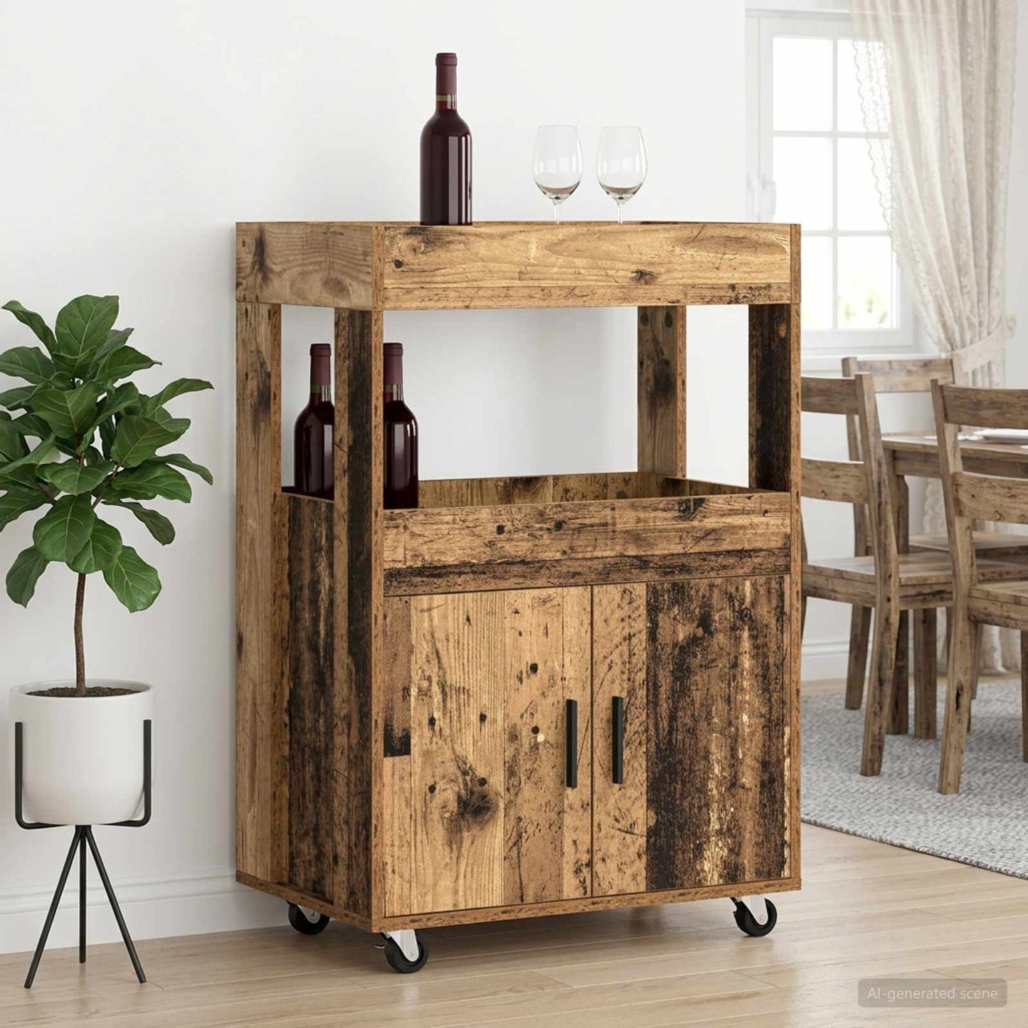 vidaXL Bar Cart Oak Wood 60 x 39.5 x 89 cm Engineered Wood