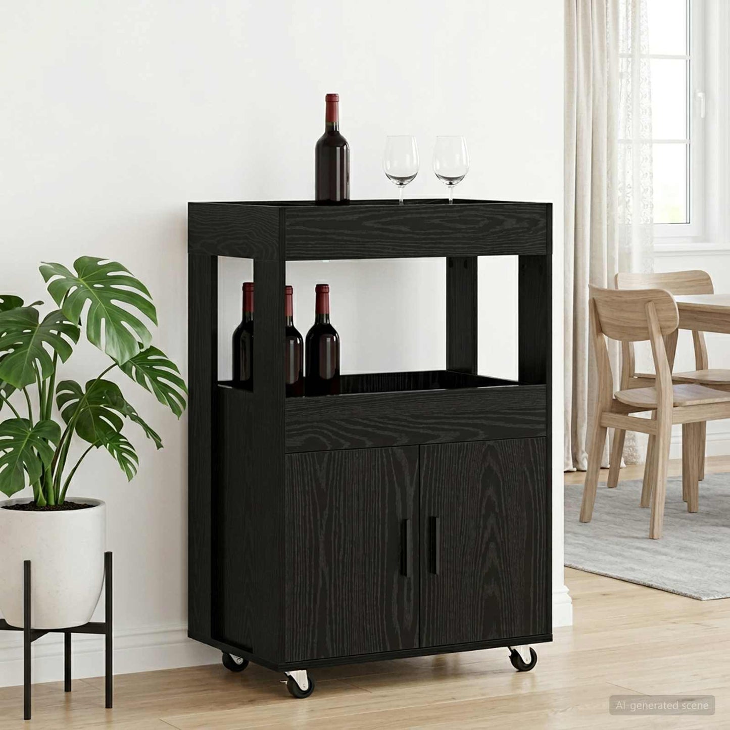 vidaXL Bar Cart Black Oak 60 x 39.5 x 89 cm Engineered Wood