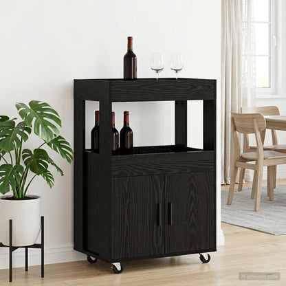 vidaXL Bar Cart Black Oak 60 x 39.5 x 89 cm Engineered Wood