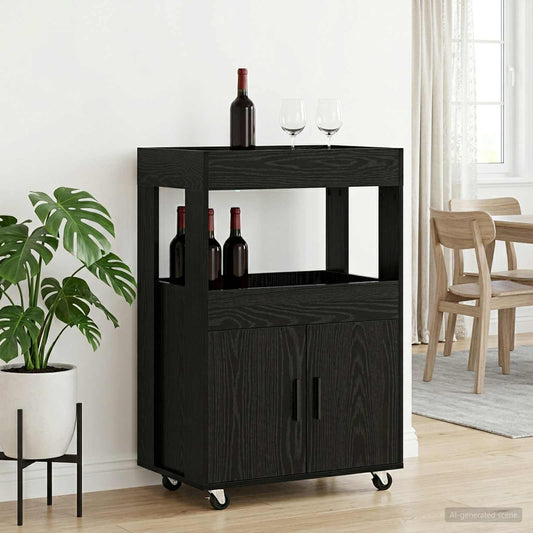 vidaXL Bar Cart Black Oak 60 x 39.5 x 89 cm Engineered Wood