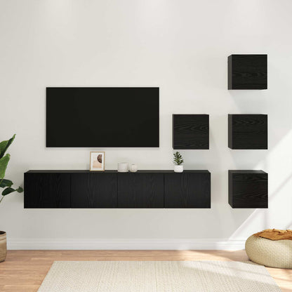 vidaXL TV Cabinet Set 6 pcs 80 x 30 x 30 cm Black Oak Engineered Wood