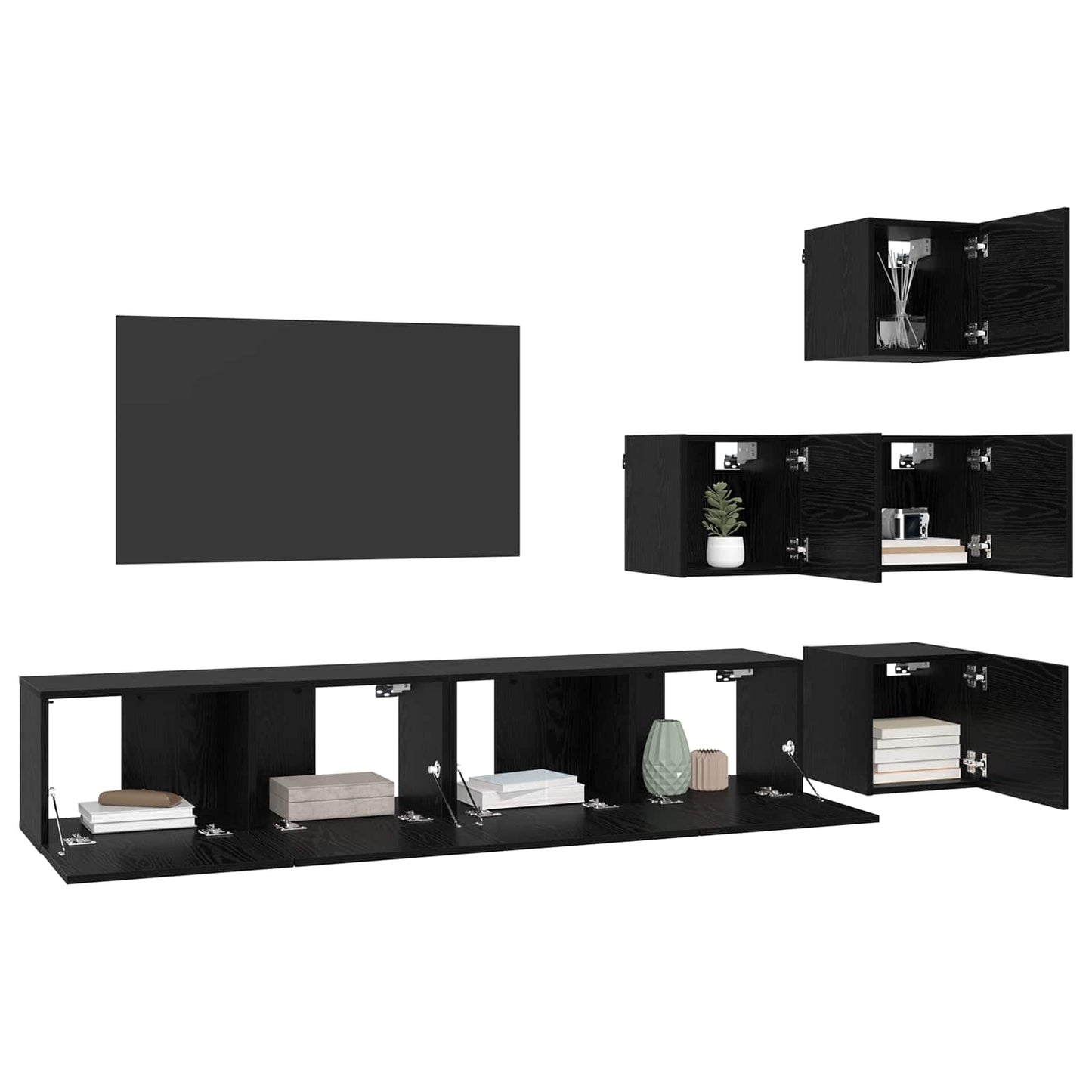 vidaXL TV Cabinet Set 6 pcs 80 x 30 x 30 cm Black Oak Engineered Wood