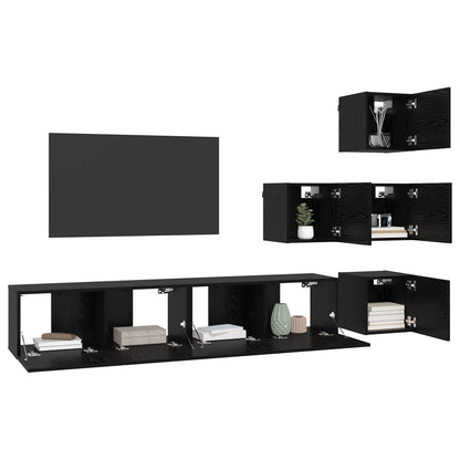 vidaXL TV Cabinet Set 6 pcs 80 x 30 x 30 cm Black Oak Engineered Wood