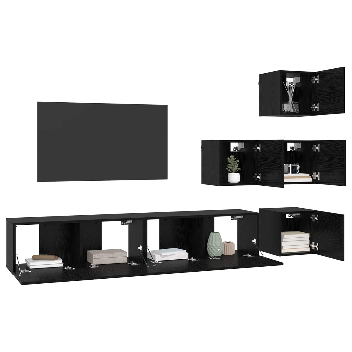 vidaXL TV Cabinet Set 6 pcs Black Oak Engineered Wood