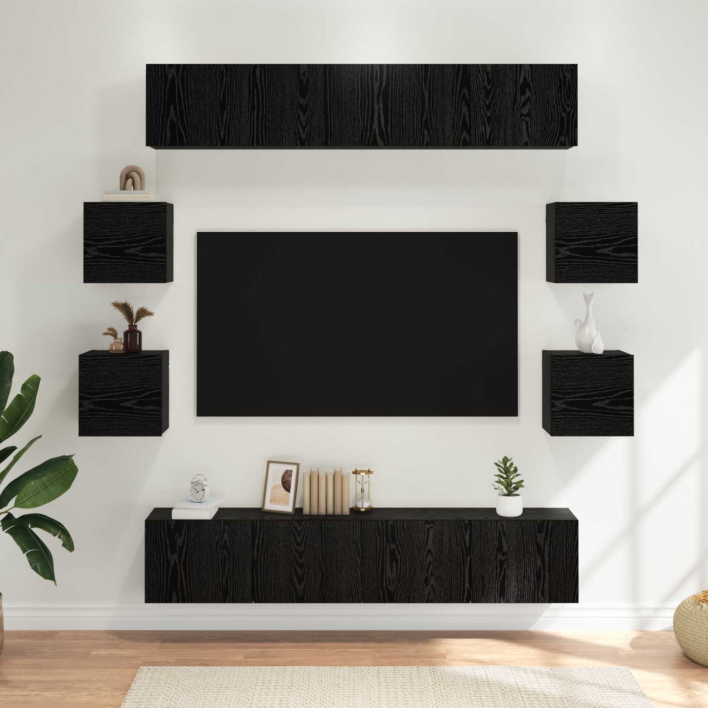 vidaXL TV Cabinet Set 8 pcs 80 x 30 x 30 cm Black Oak Engineered Wood