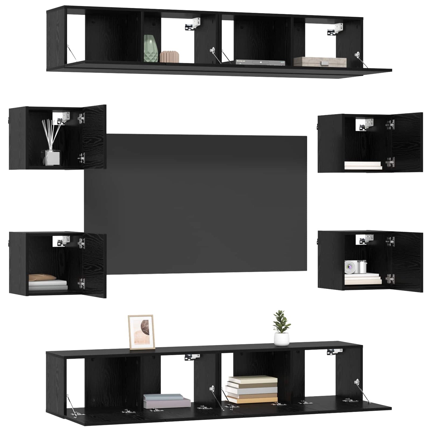 vidaXL TV Cabinet Set 8 pcs 80 x 30 x 30 cm Black Oak Engineered Wood