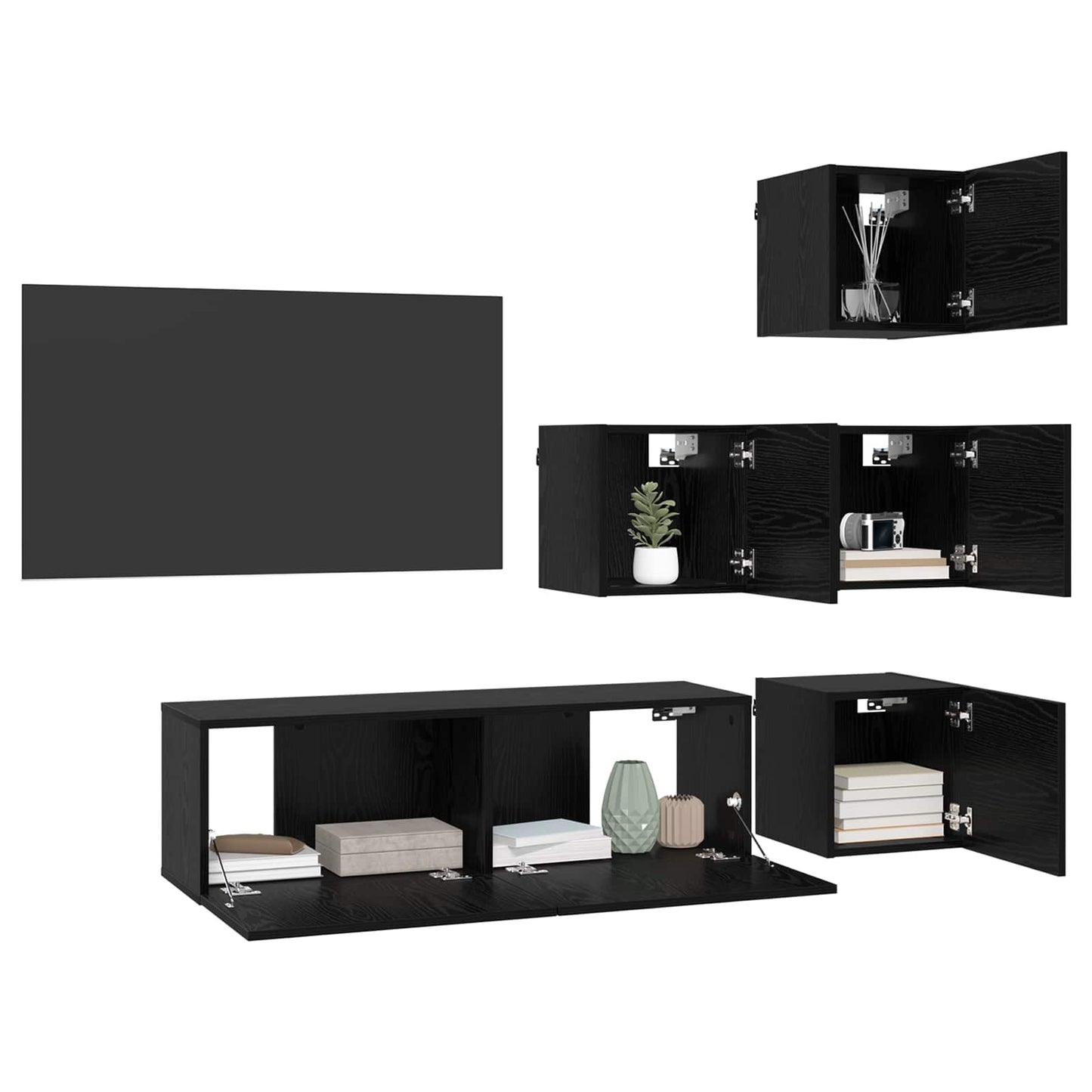 vidaXL TV Cabinet Set 5 pcs 100 x 30 x 30 cm Black Oak Engineered Wood