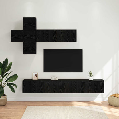 vidaXL TV Cabinet Set Wall-mounted 7 pcs Black Oak Engineered Wood