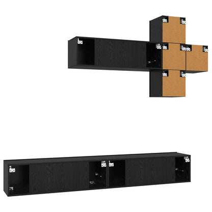vidaXL TV Cabinet Set Wall-mounted 7 pcs Black Oak Engineered Wood
