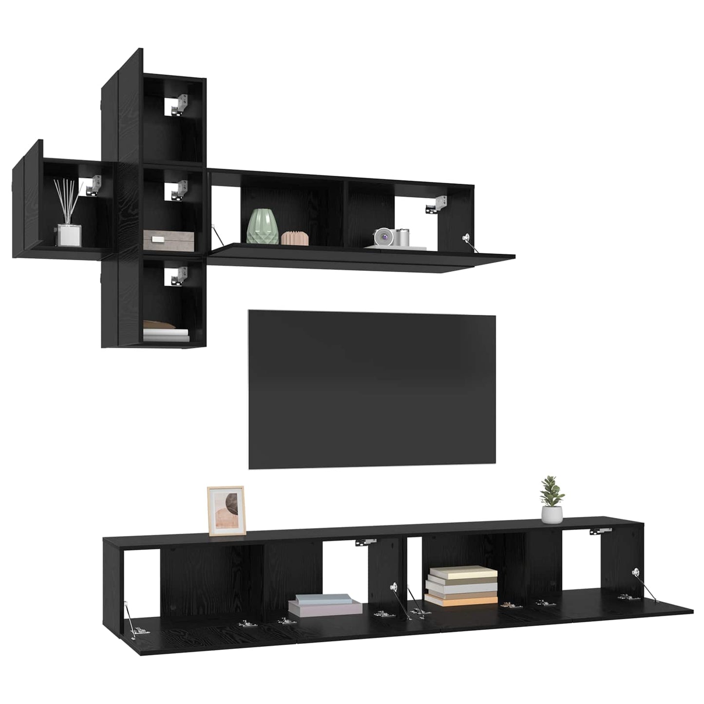 vidaXL TV Cabinet Set Wall-mounted 7 pcs Black Oak Engineered Wood