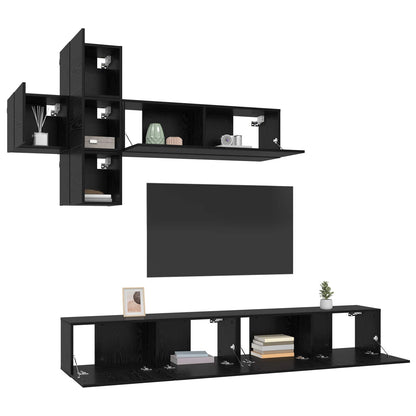 vidaXL TV Cabinet Set Wall-mounted 7 pcs Black Oak Engineered Wood