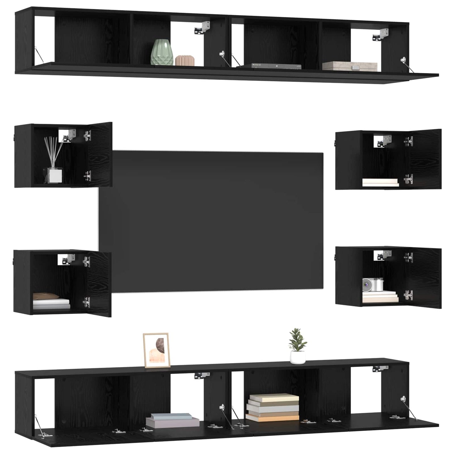 vidaXL TV Cabinet Set 8 pcs 100 x 30 x 30 cm Black Oak Engineered Wood