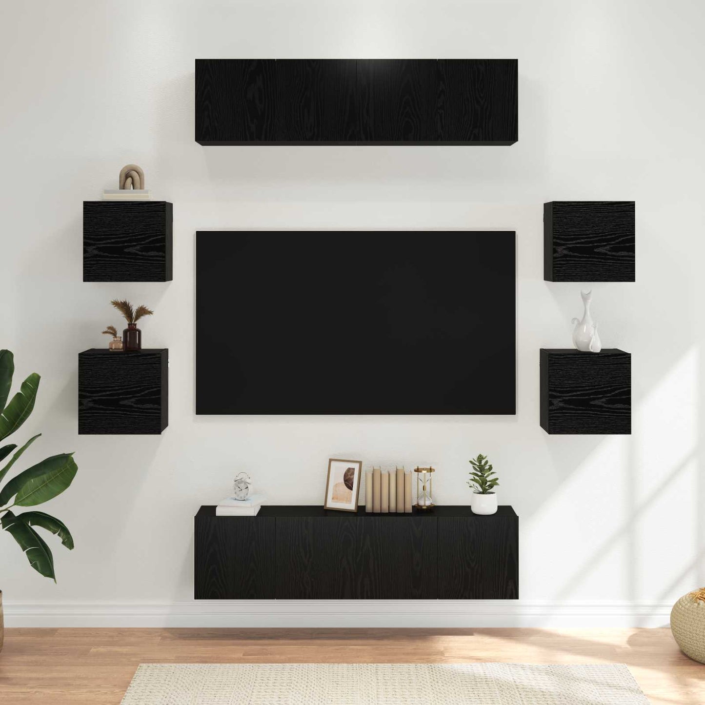 vidaXL TV Cabinet Set 8 pcs 120 x 30 x 30 cm Black Oak Engineered Wood