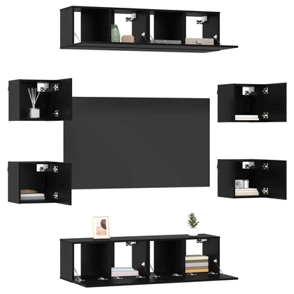 vidaXL TV Cabinet Set 8 pcs 120 x 30 x 30 cm Black Oak Engineered Wood