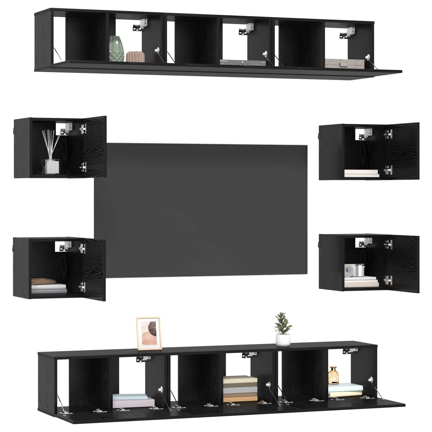 vidaXL TV Cabinet Set 10 pcs 180 x 30 x 30 cm Black Oak