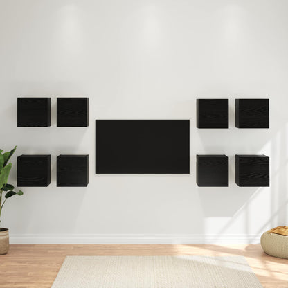 vidaXL Wall Mounted TV Cabinet 8 pcs Black Oak Engineered Wood