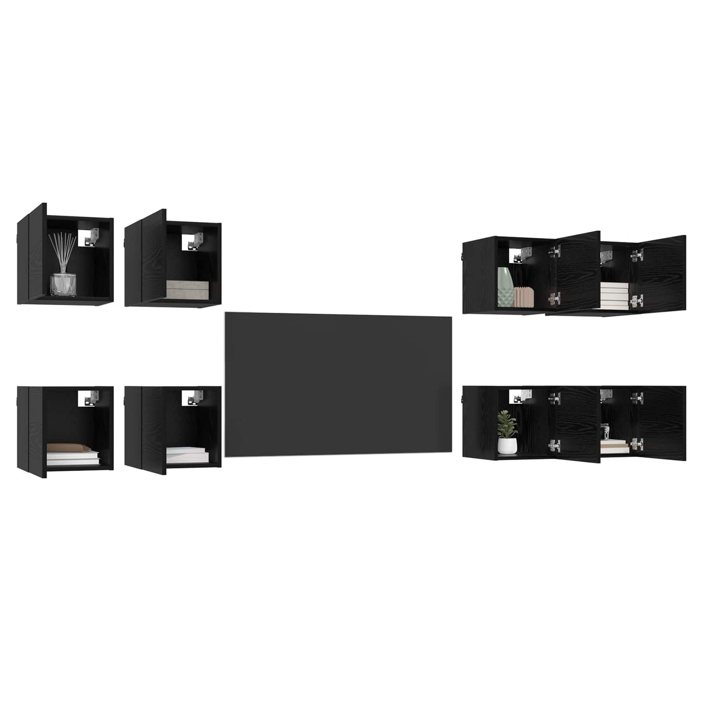 vidaXL Wall Mounted TV Cabinet 8 pcs Black Oak Engineered Wood