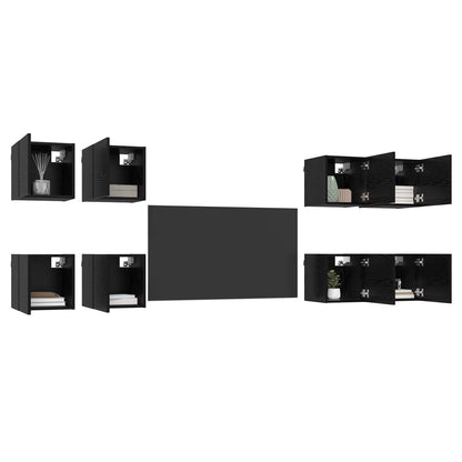 vidaXL Wall Mounted TV Cabinet 8 pcs Black Oak Engineered Wood