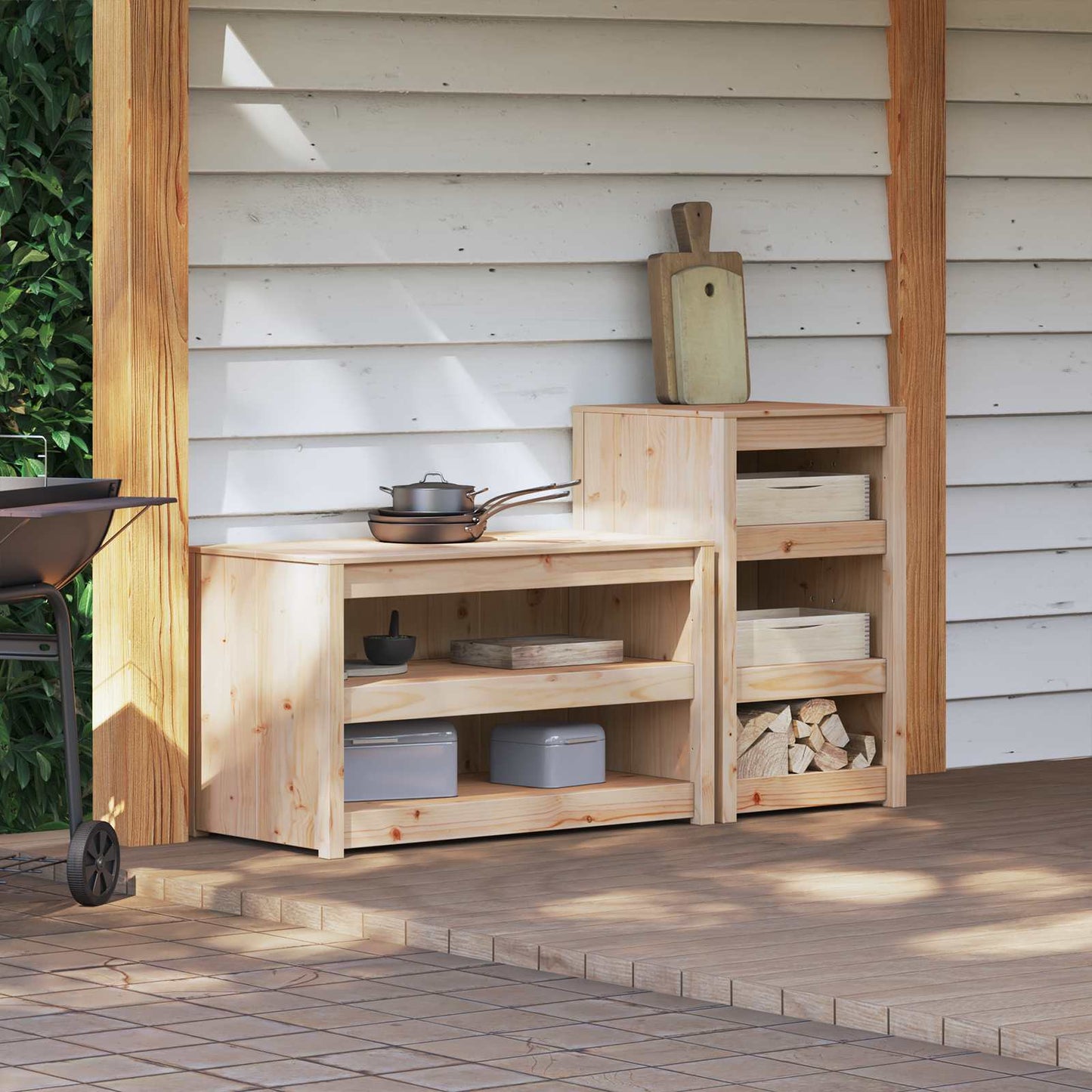vidaXL Outdoor Kitchen Cabinet MEPPEL 2 pcs Natural Douglas