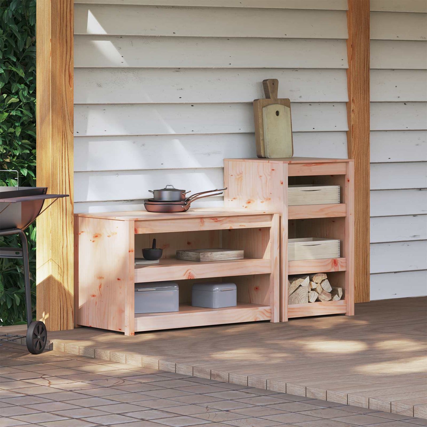 vidaXL Outdoor Kitchen Cabinet MEPPEL 2 pcs White Solid Pine Wood