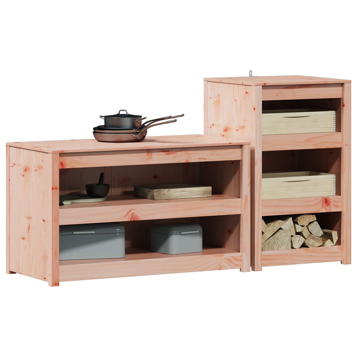 vidaXL Outdoor Kitchen Cabinet MEPPEL 2 pcs White Solid Pine Wood