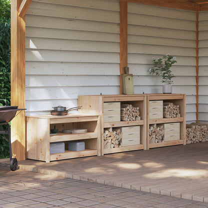 vidaXL Outdoor Kitchen Cabinet with Shelf MEPPEL 3 pcs Natural Douglas