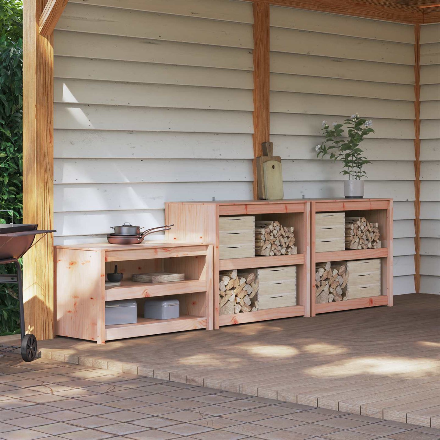 vidaXL Outdoor Kitchen Cabinet MEPPEL 3 pcs White Solid Pine Wood