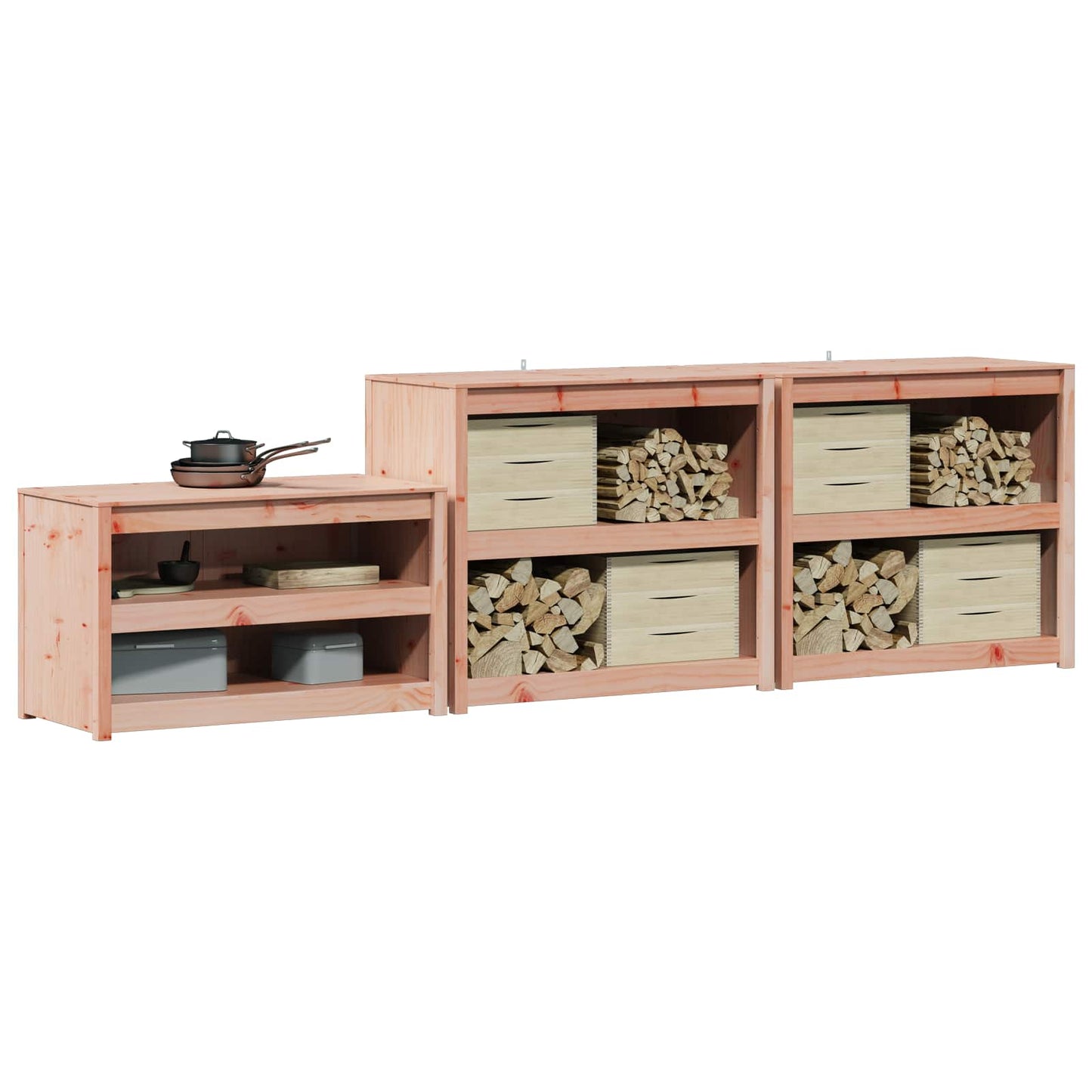 vidaXL Outdoor Kitchen Cabinet MEPPEL 3 pcs White Solid Pine Wood
