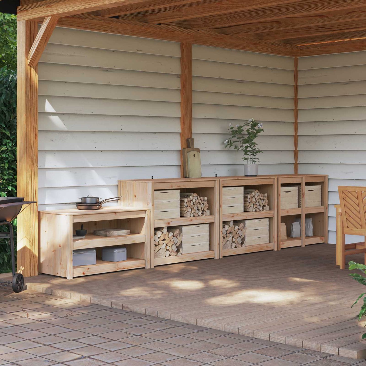 vidaXL Outdoor Kitchen Cabinet MEPPEL 4 pcs Natural Douglas