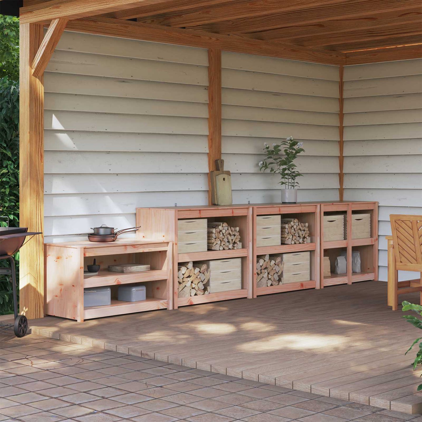 vidaXL Outdoor Kitchen Cabinet MEPPEL 4 pcs White Solid Pine Wood