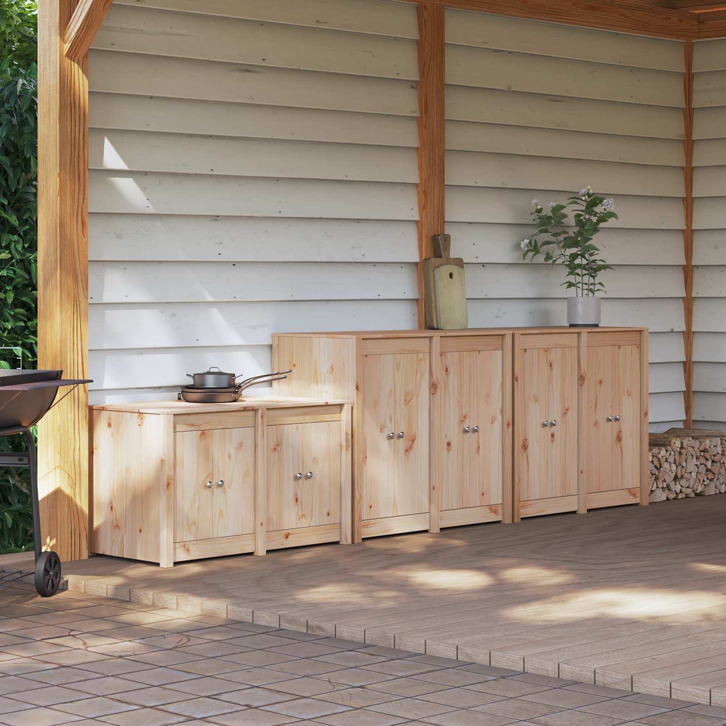 vidaXL Outdoor Kitchen Cabinet MEPPEL 3 pcs Natural Douglas