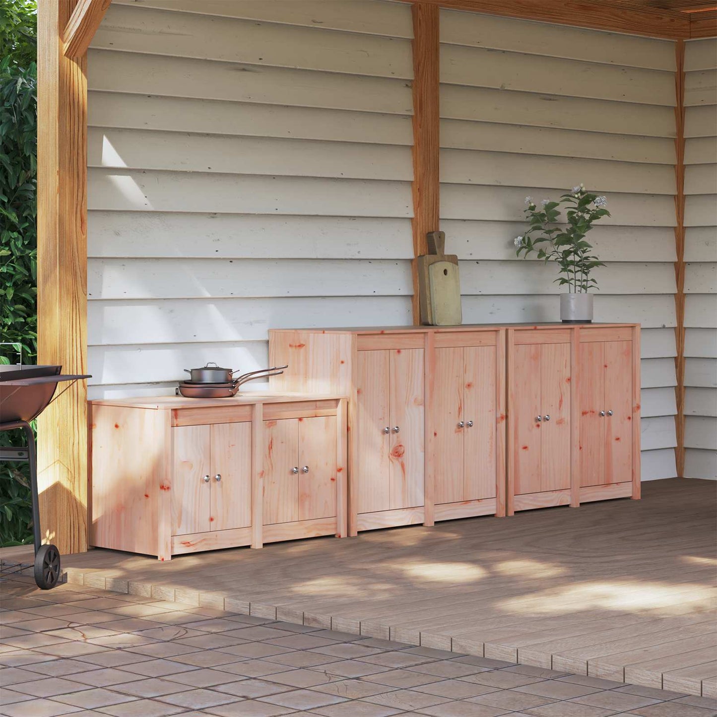 vidaXL Outdoor Kitchen Cabinet MEPPEL 3 pcs White Solid Pine Wood