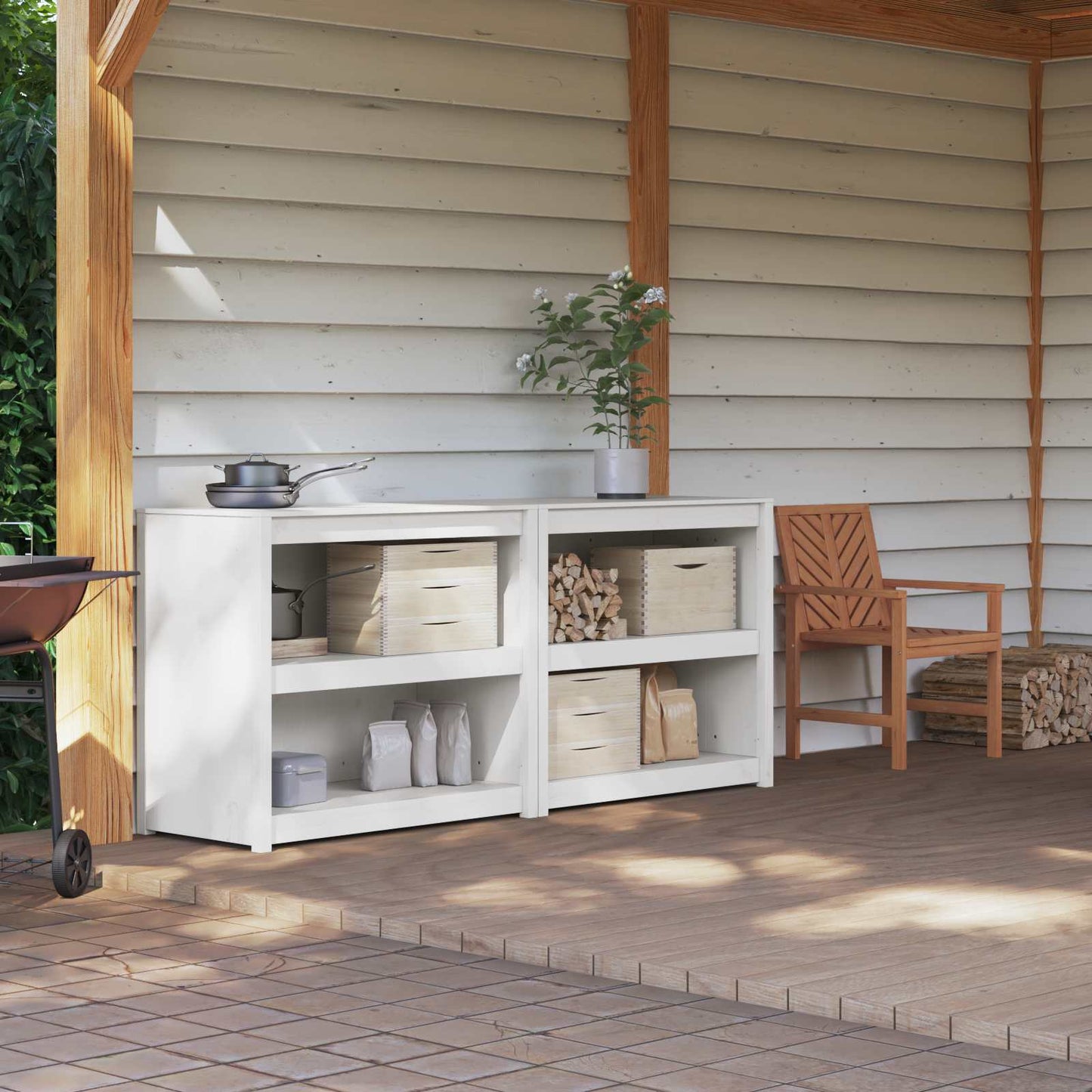 vidaXL Outdoor Kitchen Cabinet MEPPEL 2 pcs White 212 x 55 x 92 cm