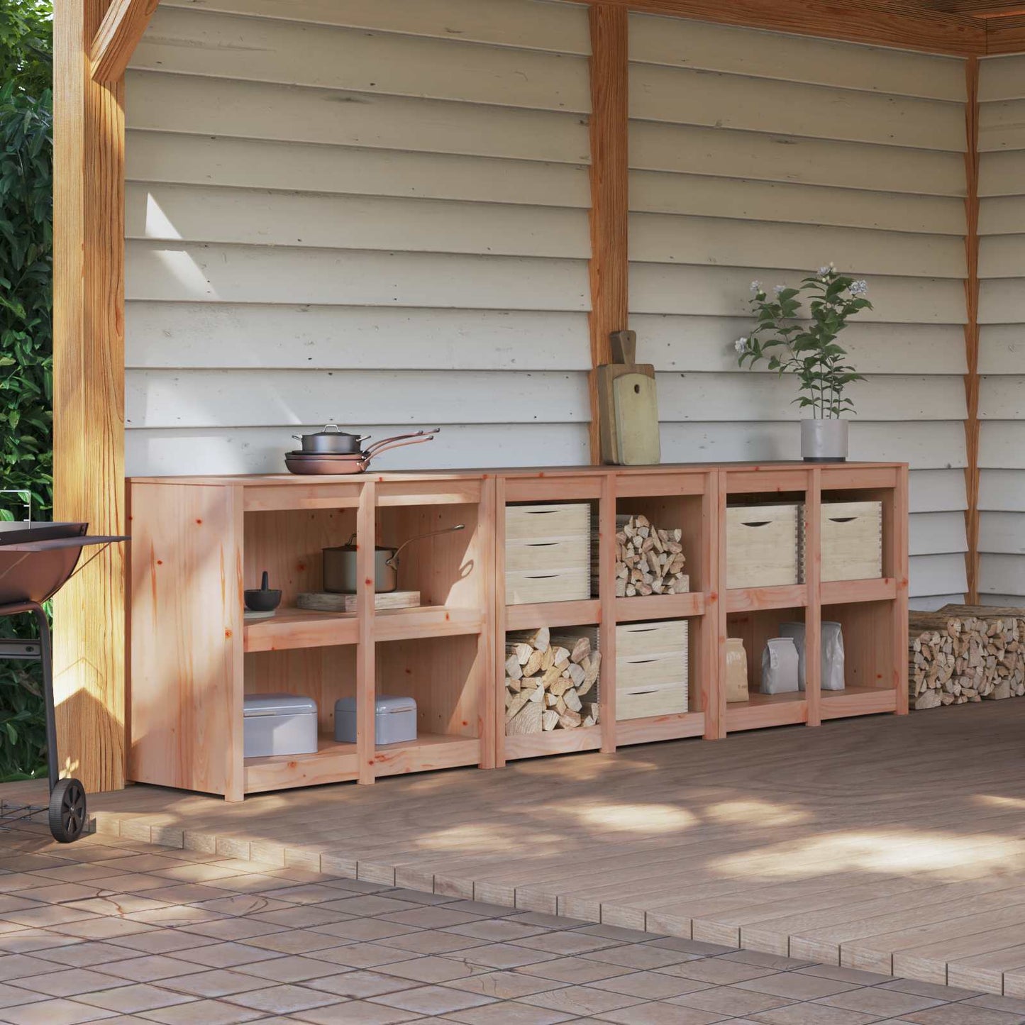 vidaXL Outdoor Kitchen Cabinet MEPPEL 3 pcs Natural Douglas