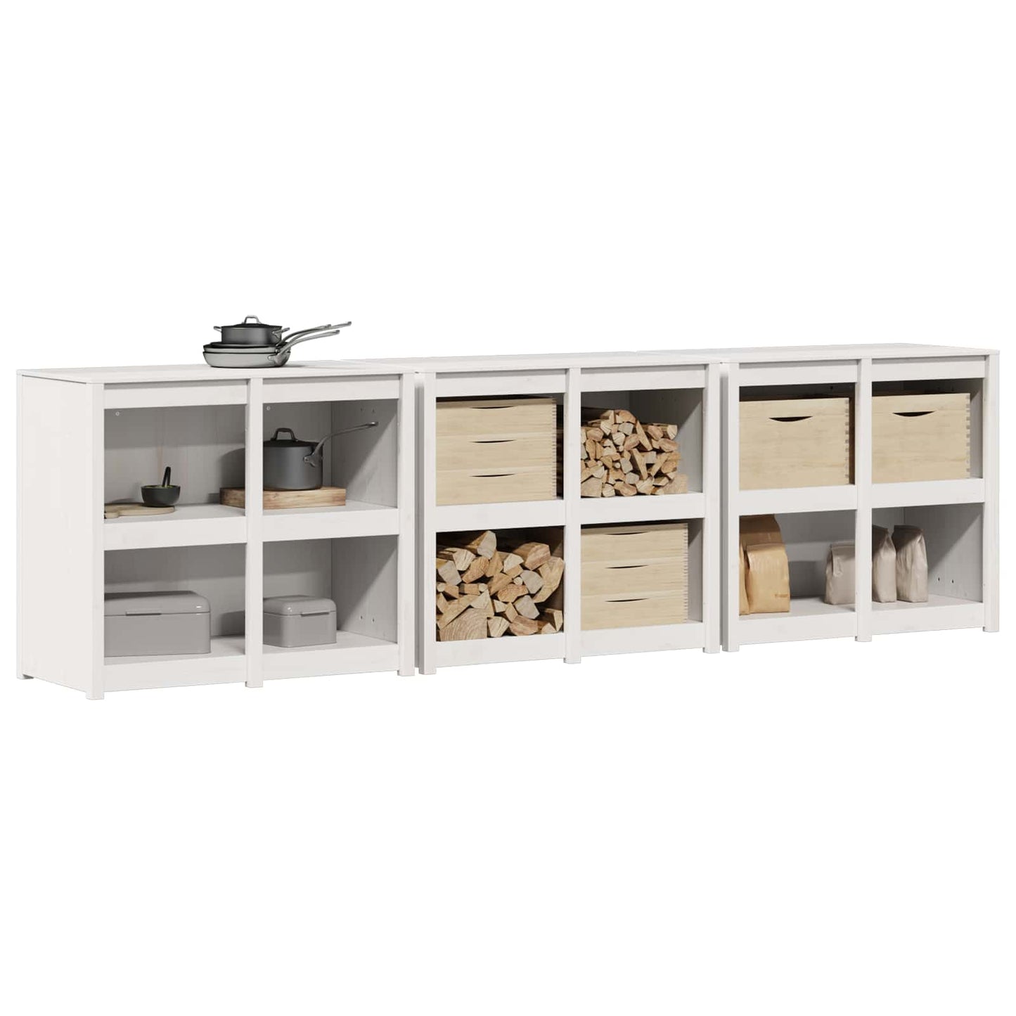 vidaXL Outdoor Kitchen Cabinet MEPPEL 3 pcs White Solid Pine Wood