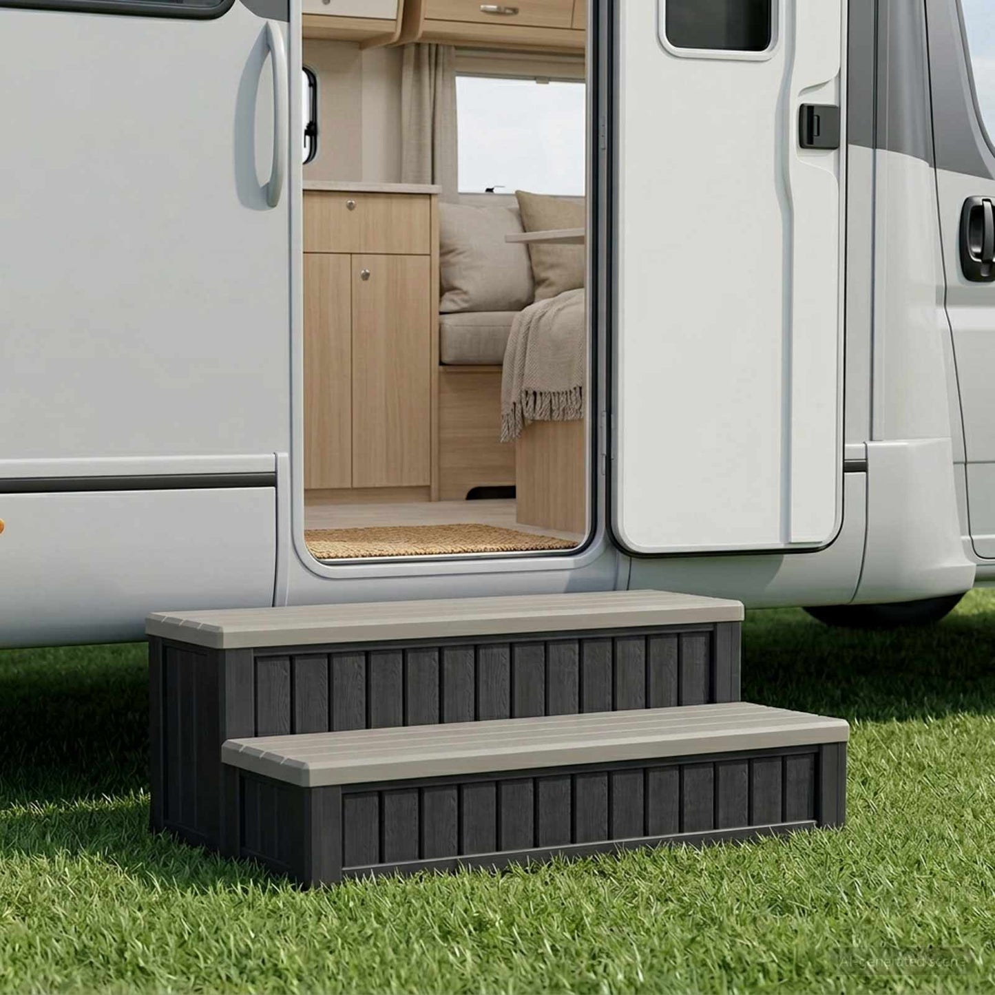 vidaXL Hot Tub Step with Storage 2-Step Brown and Grey 93 x 57 x 35 cm