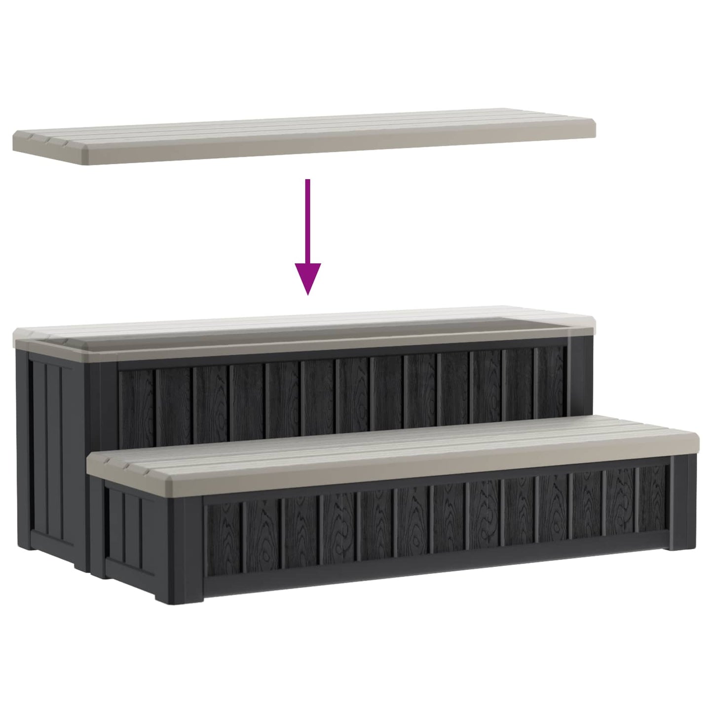 vidaXL Hot Tub Step with Storage 2-Step Brown and Grey 93 x 57 x 35 cm