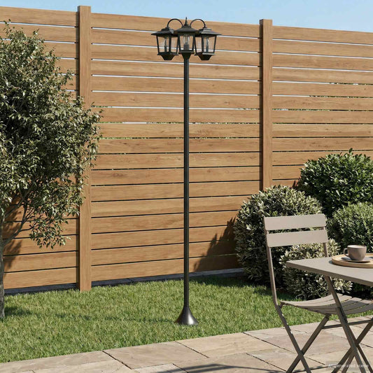 vidaXL 3-Head Lamp Post Black 16 x 16 x 187 cm Aluminum and ABS