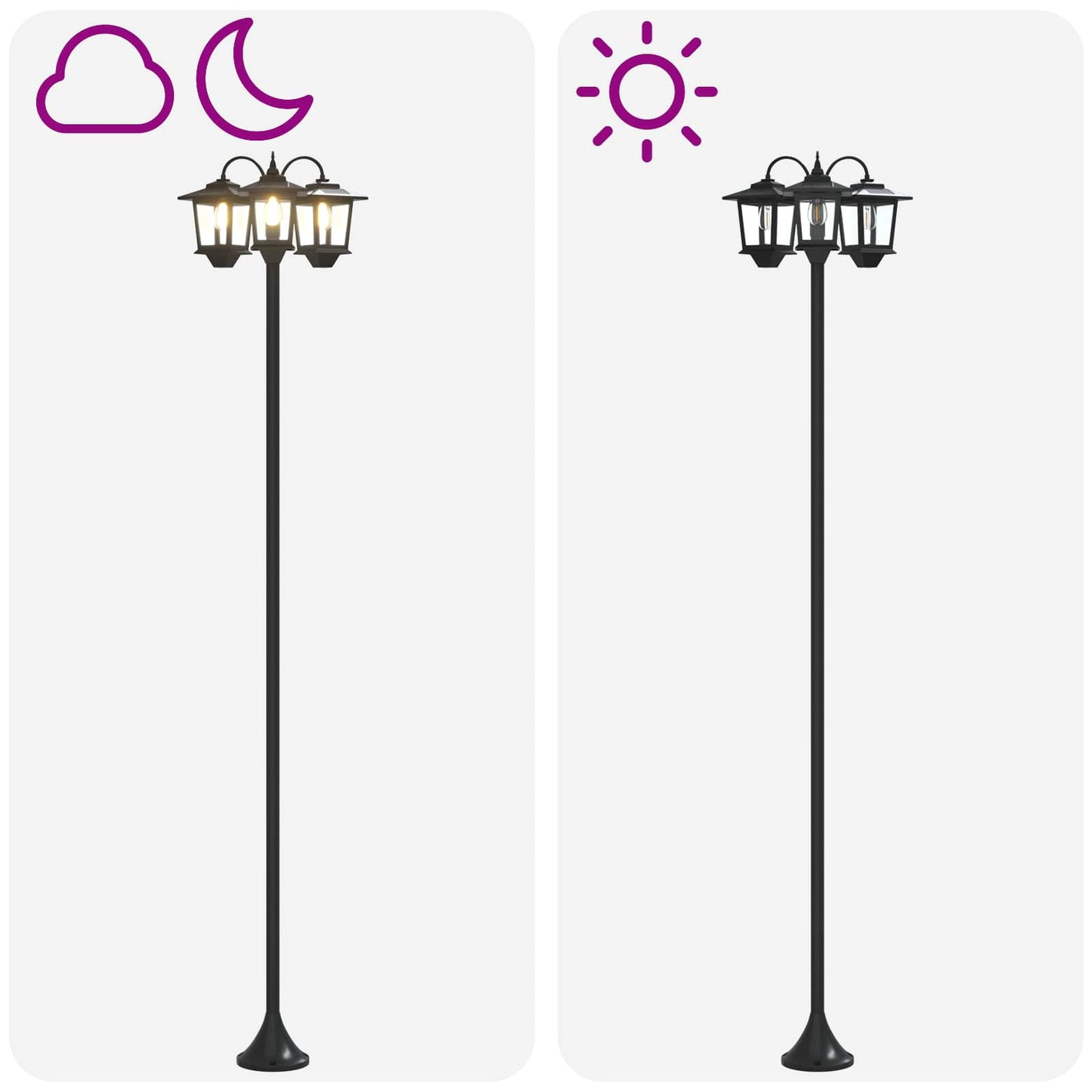 vidaXL 3-Head Lamp Post Black 16 x 16 x 187 cm Aluminum and ABS