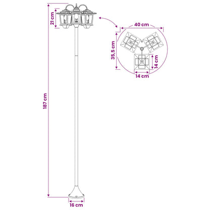 vidaXL 3-Head Lamp Post Black 16 x 16 x 187 cm Aluminum and ABS
