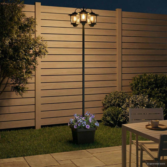 vidaXL 3-Head Lamp Post with Planter Black 32 x 32 x 188 cm