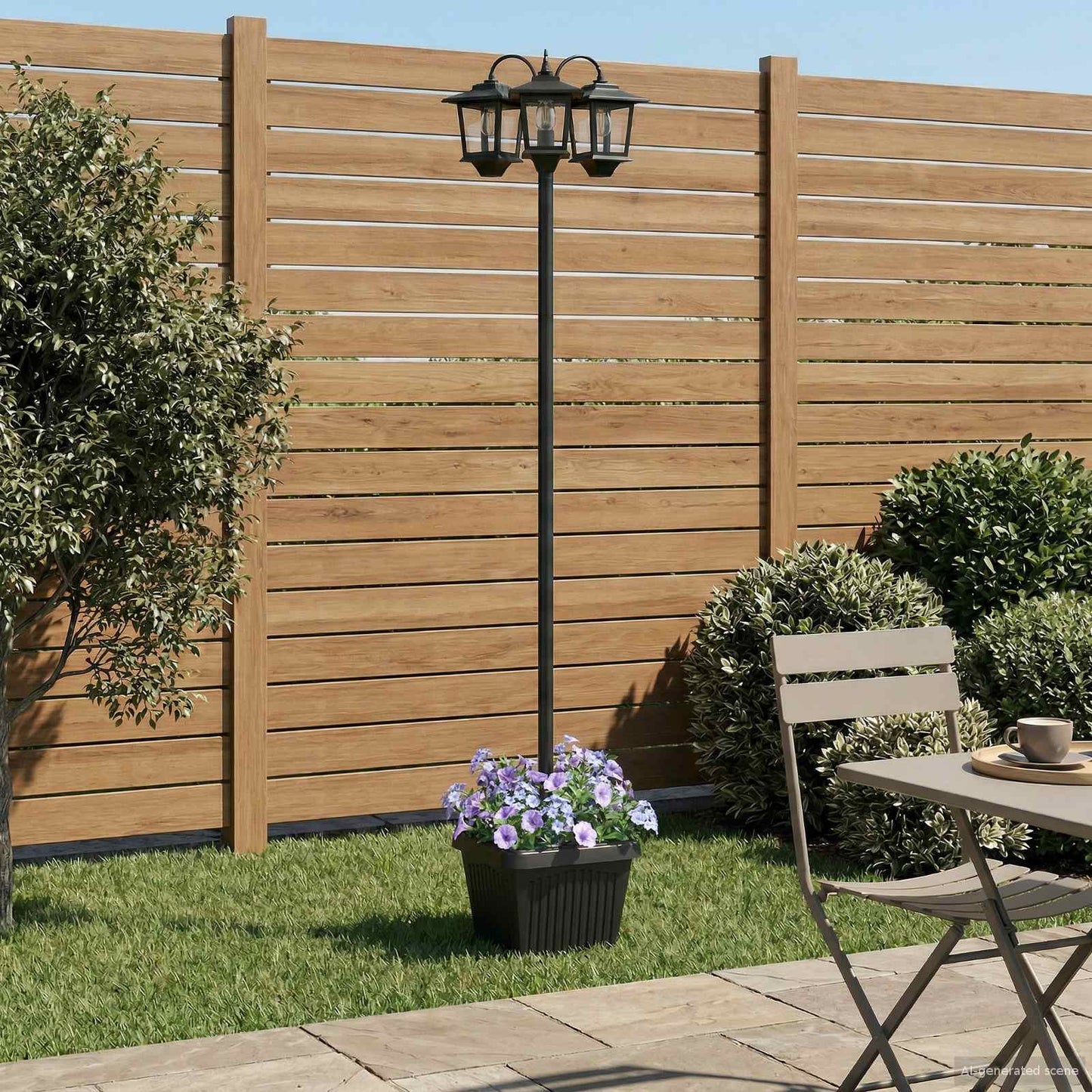 vidaXL 3-Head Lamp Post with Planter Black 32 x 32 x 188 cm