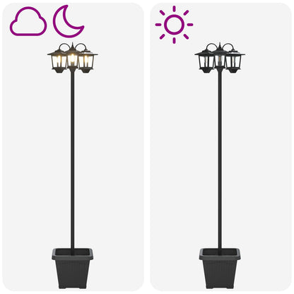 vidaXL 3-Head Lamp Post with Planter Black 32 x 32 x 188 cm