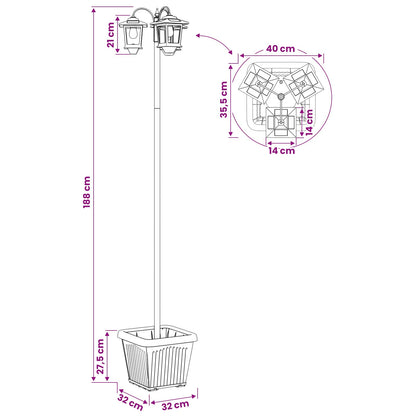 vidaXL 3-Head Lamp Post with Planter Black 32 x 32 x 188 cm
