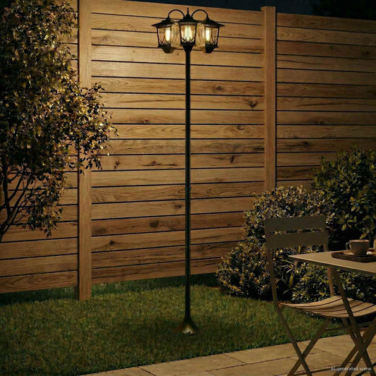 vidaXL 3-Head Lamp Post Black 16 x 16 x 187 cm Aluminum and ABS
