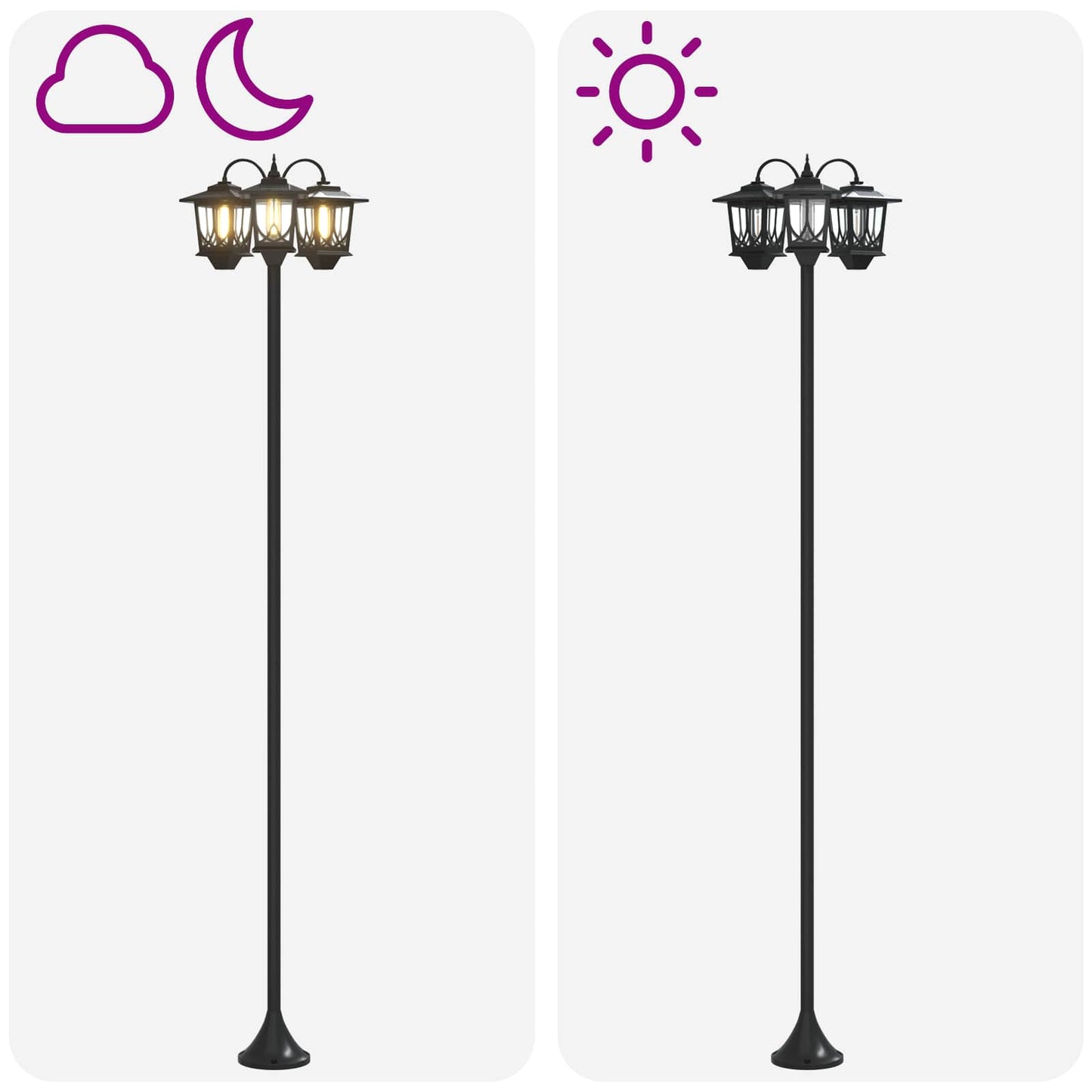 vidaXL 3-Head Lamp Post Black 16 x 16 x 187 cm Aluminum and ABS