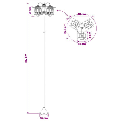 vidaXL 3-Head Lamp Post Black 16 x 16 x 187 cm Aluminum and ABS