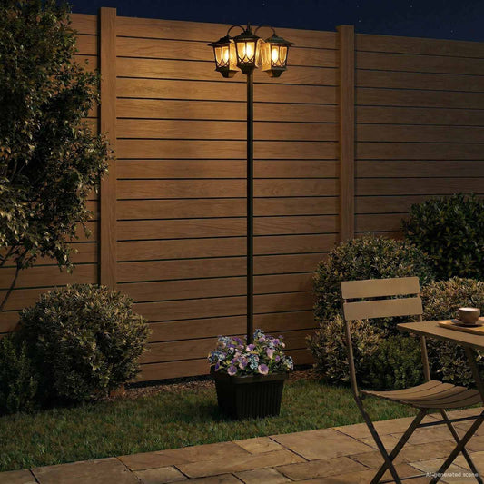 vidaXL 3-Head Lamp Post with Planter Black 32 x 32 x 188 cm