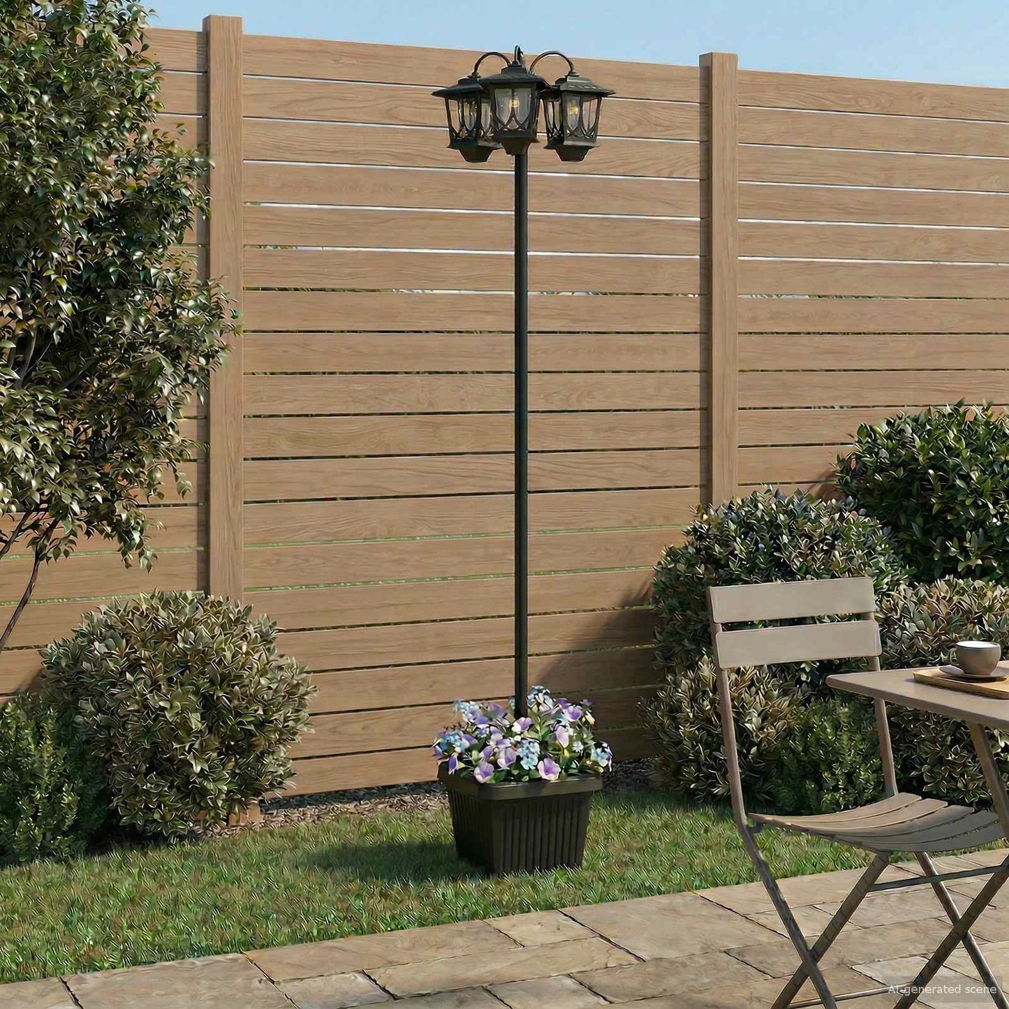 vidaXL 3-Head Lamp Post with Planter Black 32 x 32 x 188 cm